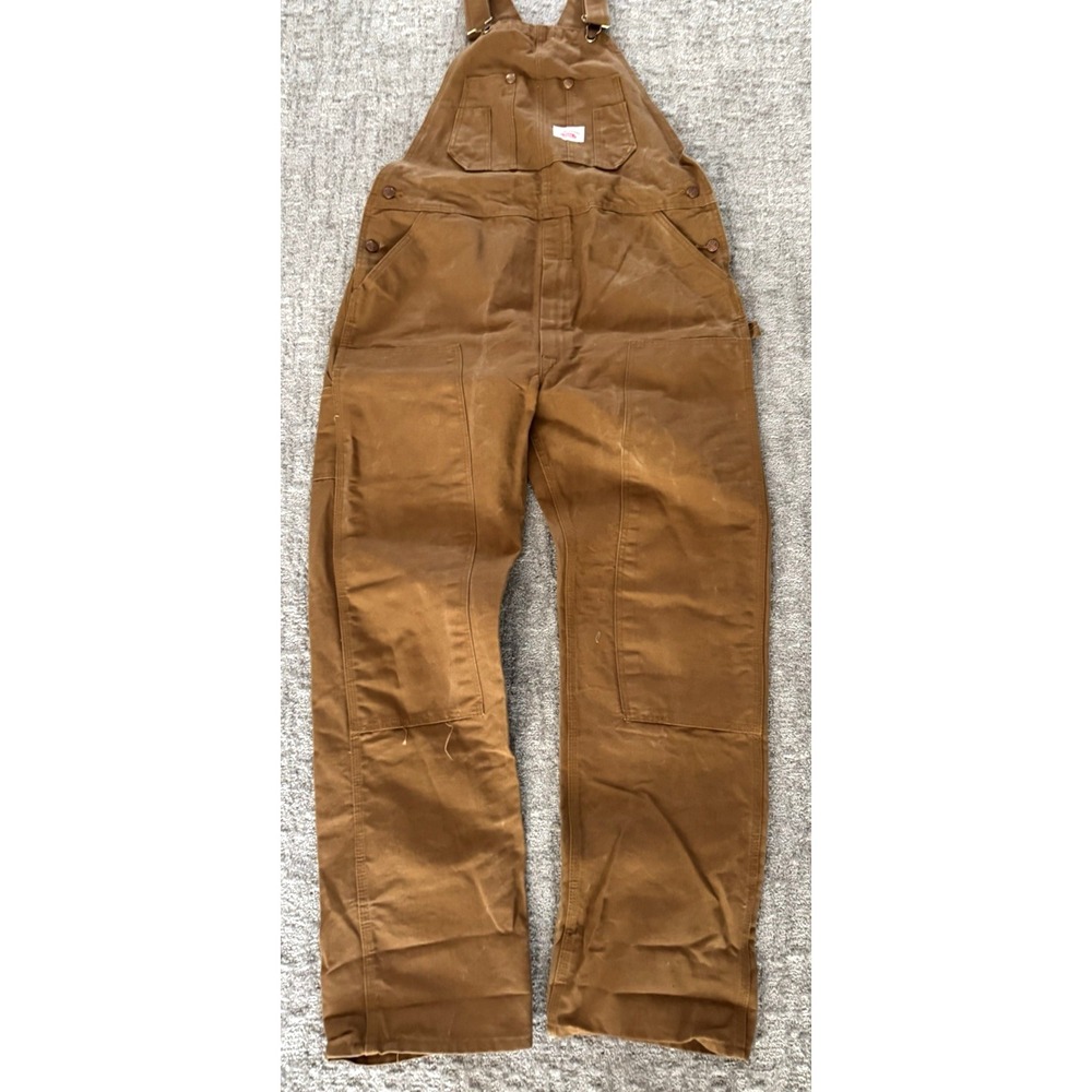 Roundhouse Bib Overalls Mens Measured 38x33 Brown Canvas Made In USA Workwear